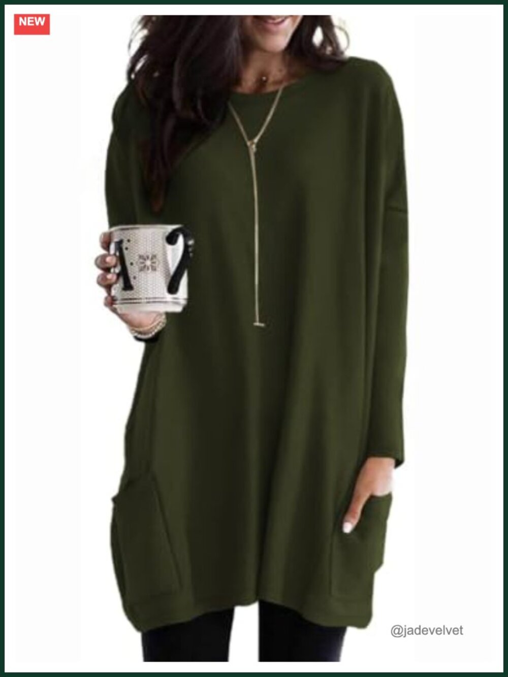 Long Sleeve Womens Tunic Top with Pockets Loose Fit Casual Pullover